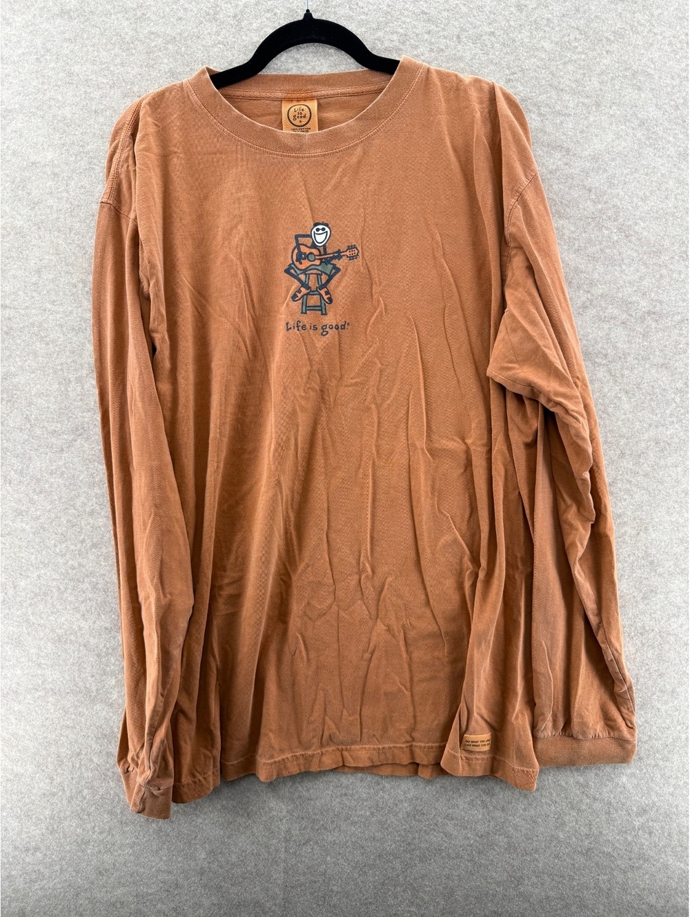 Life Is Good Guitar Jake Long Sleeve Crusher Tee Brown XL Graphic Shirt
